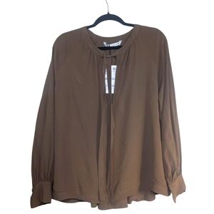 H&M Brown Relaxed Buttoned Blouse with Mandarin Collar